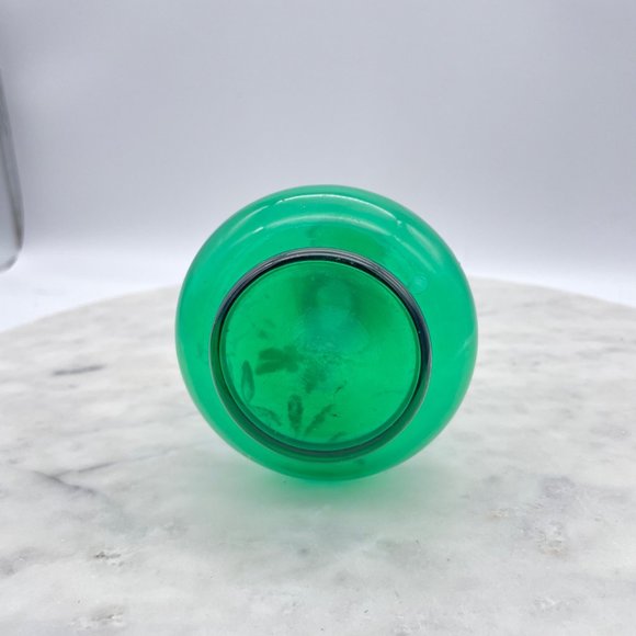 Emerald Green Bohemian Glass Bud Vase Pair Hand Blown Painted Fluted Unique Vint - Picture 7 of 14